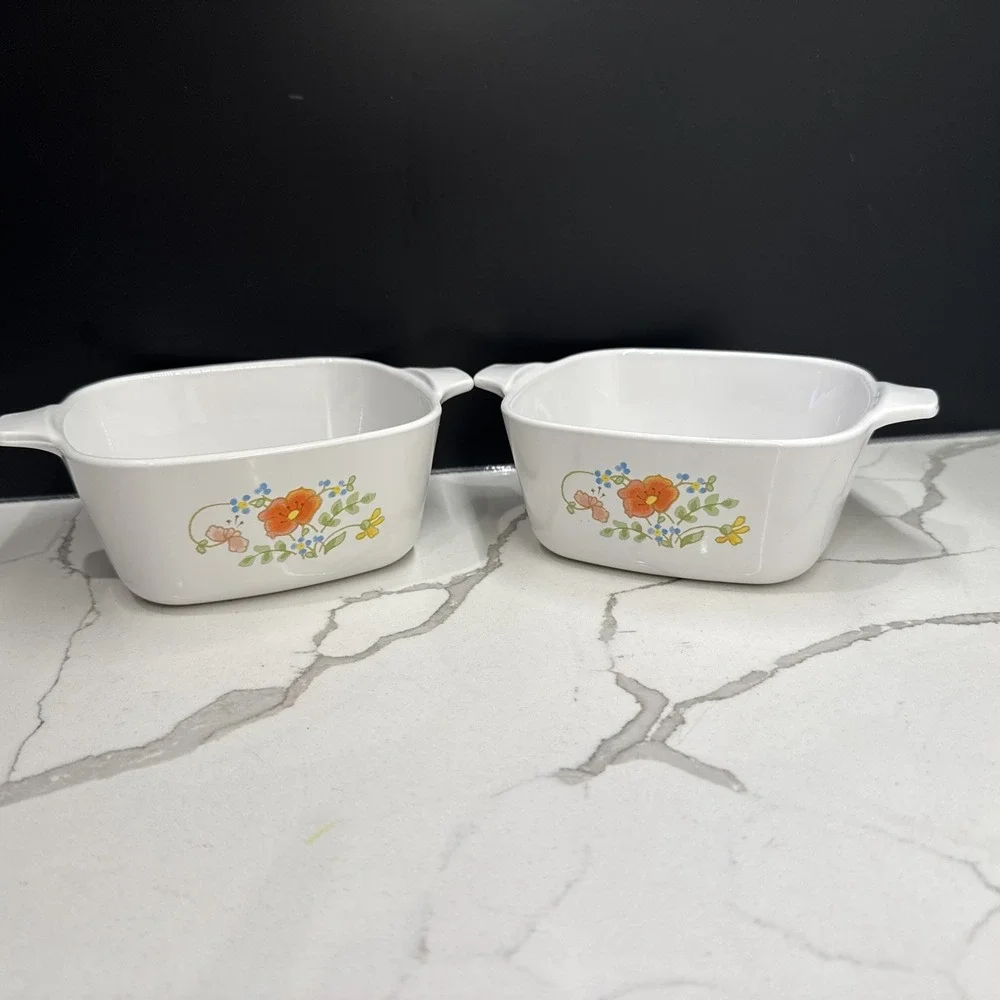 SET OF 2 Corning Ware WILDFLOWER P-43-B Small Square Casserole Dishes 5